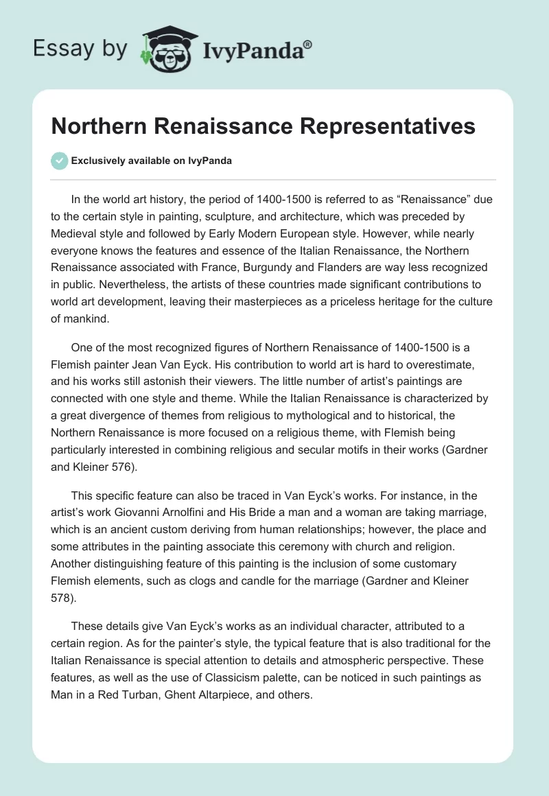 Northern Renaissance Representatives. Page 1