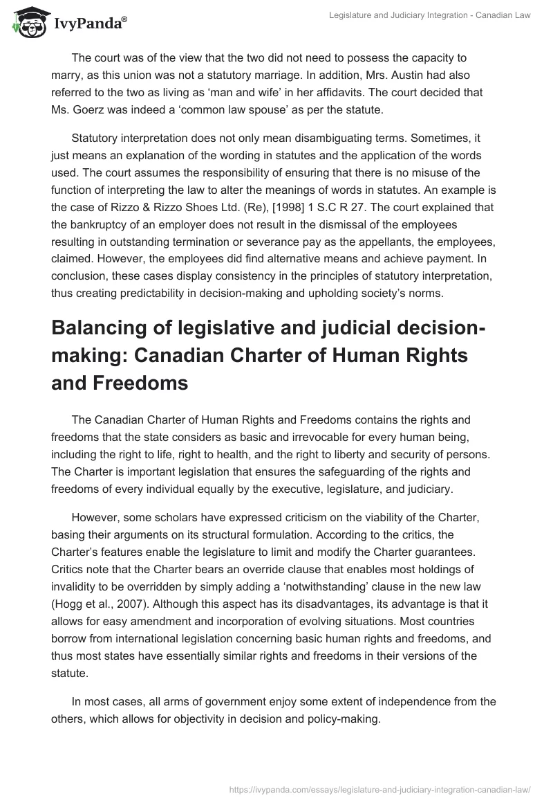 Legislature and Judiciary Integration - Canadian Law. Page 4