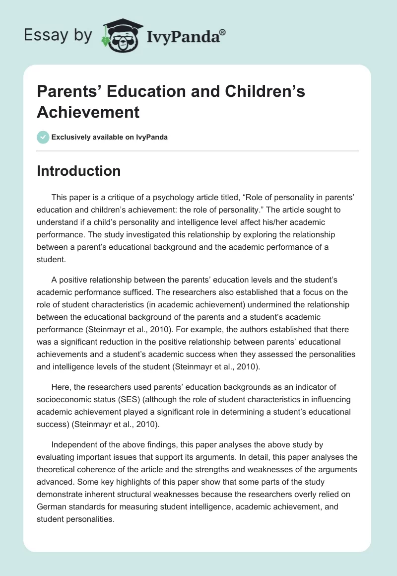 Parents’ Education and Children’s Achievement. Page 1