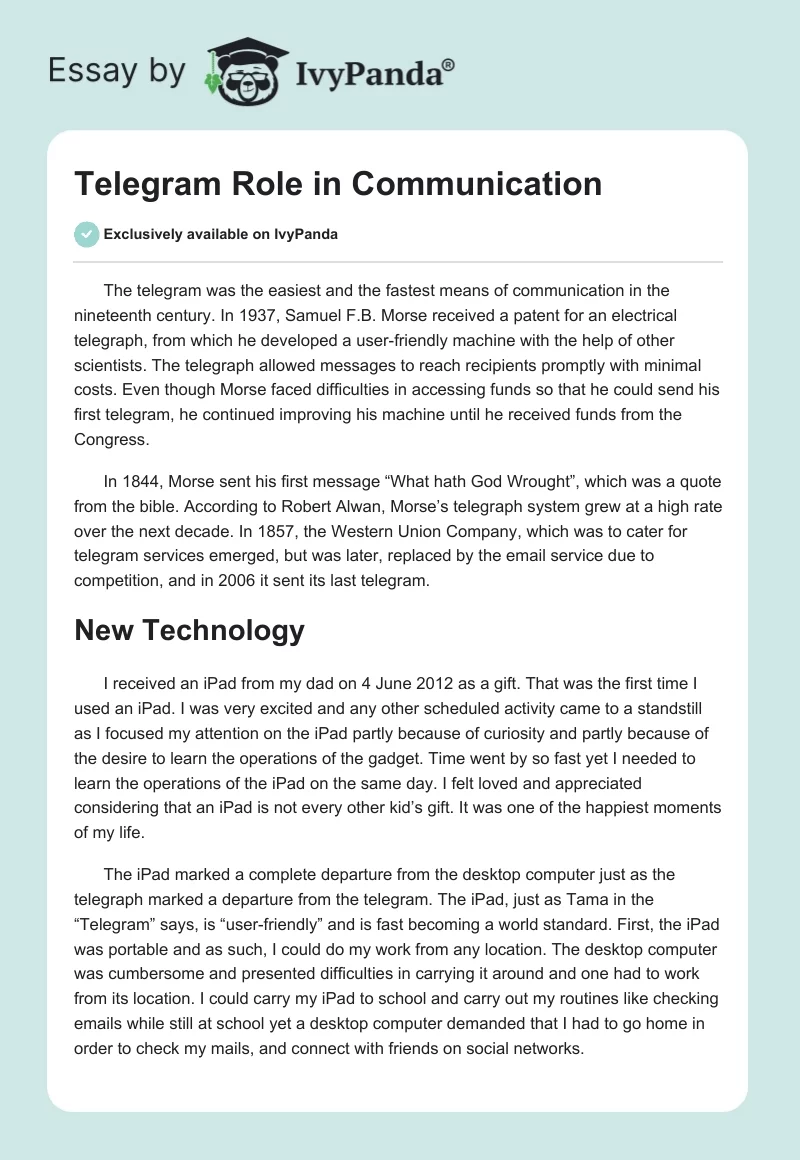 Telegram Role in Communication. Page 1