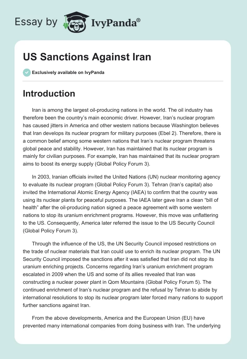 US Sanctions Against Iran. Page 1