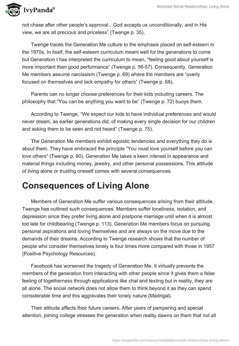 Mediated Social Relationships: Living Alone. Page 3