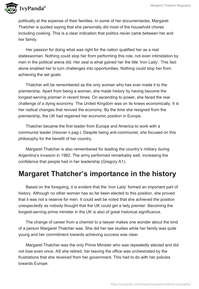 Margaret Thatcher Biography. Page 2