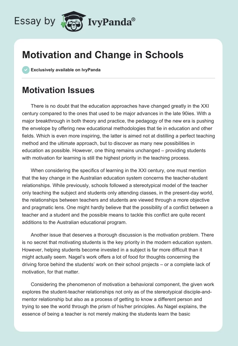 Motivation and Change in Schools. Page 1