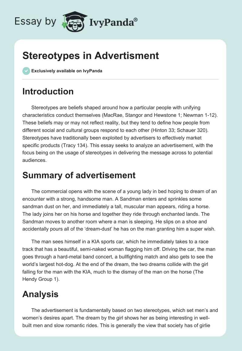 Stereotypes in Advertisment. Page 1