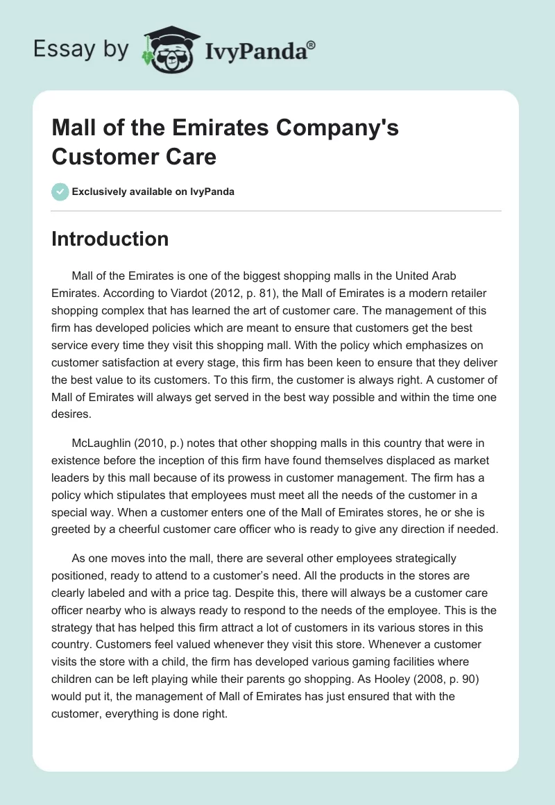 Mall of the Emirates Company's Customer Care. Page 1