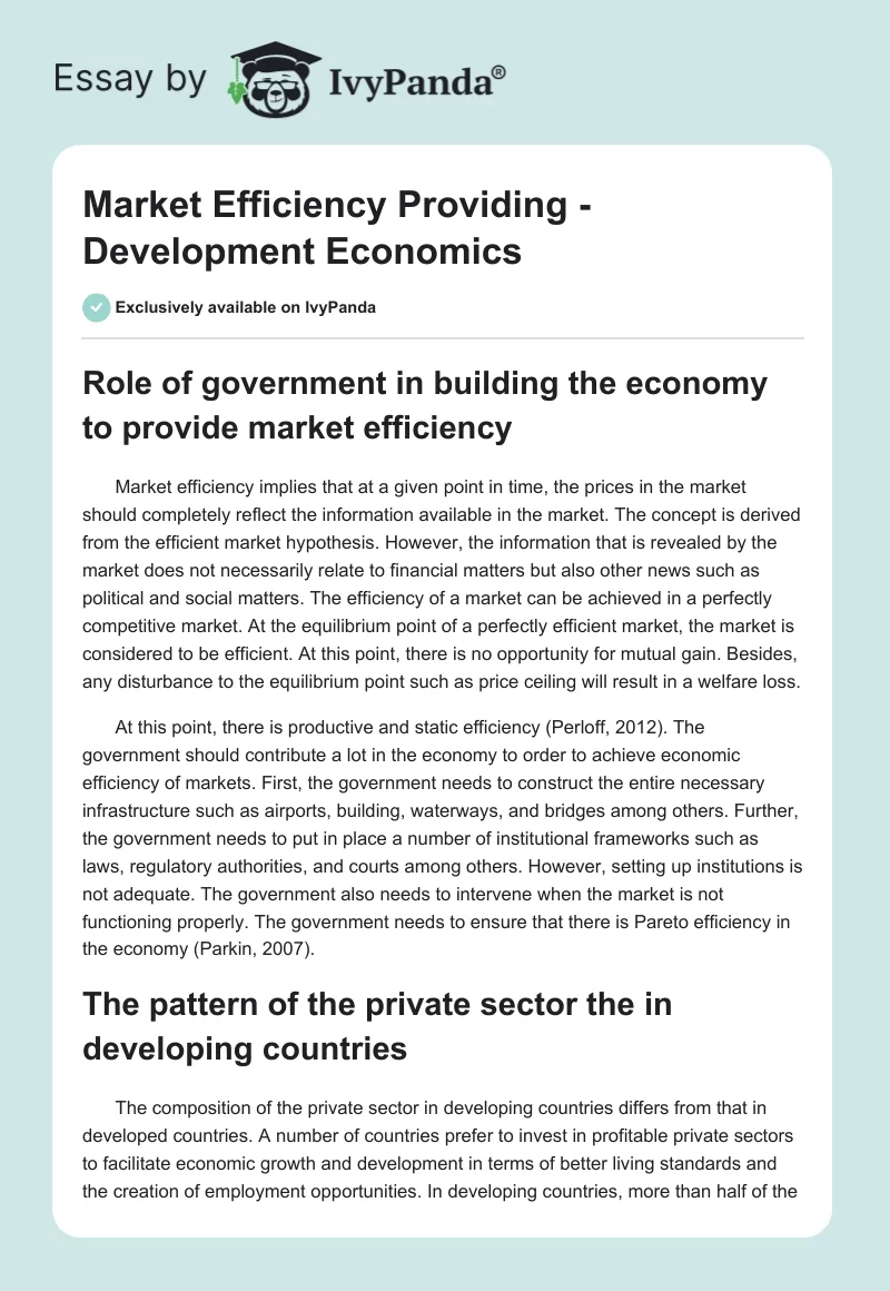 Market Efficiency Providing - Development Economics. Page 1