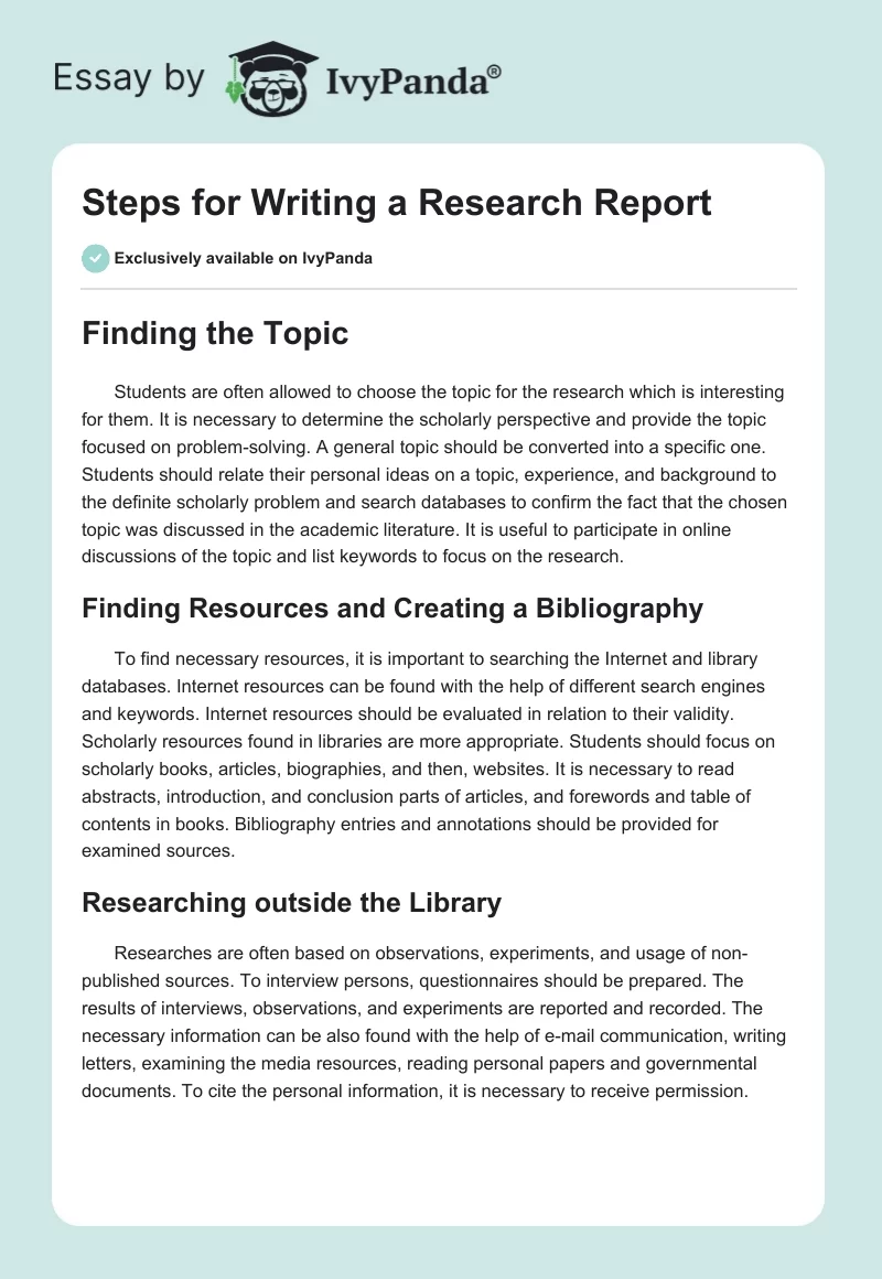 Steps for Writing a Research Report. Page 1