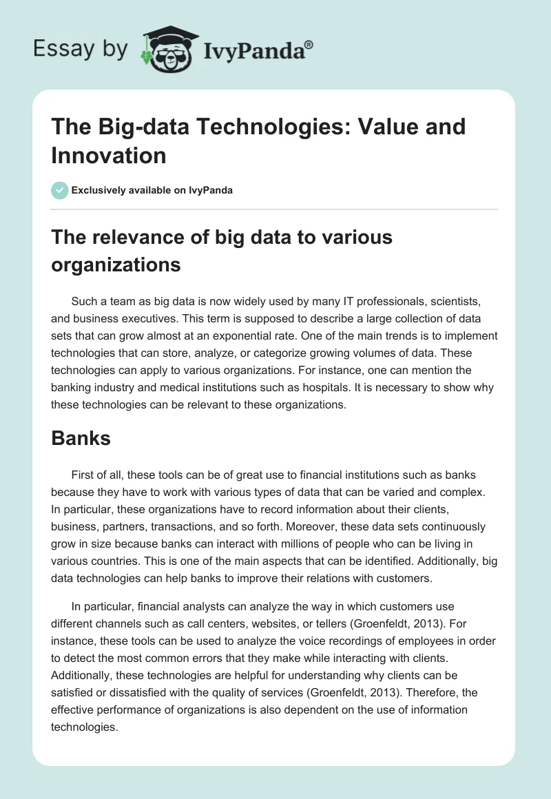 The Big-data Technologies: Value and Innovation. Page 1