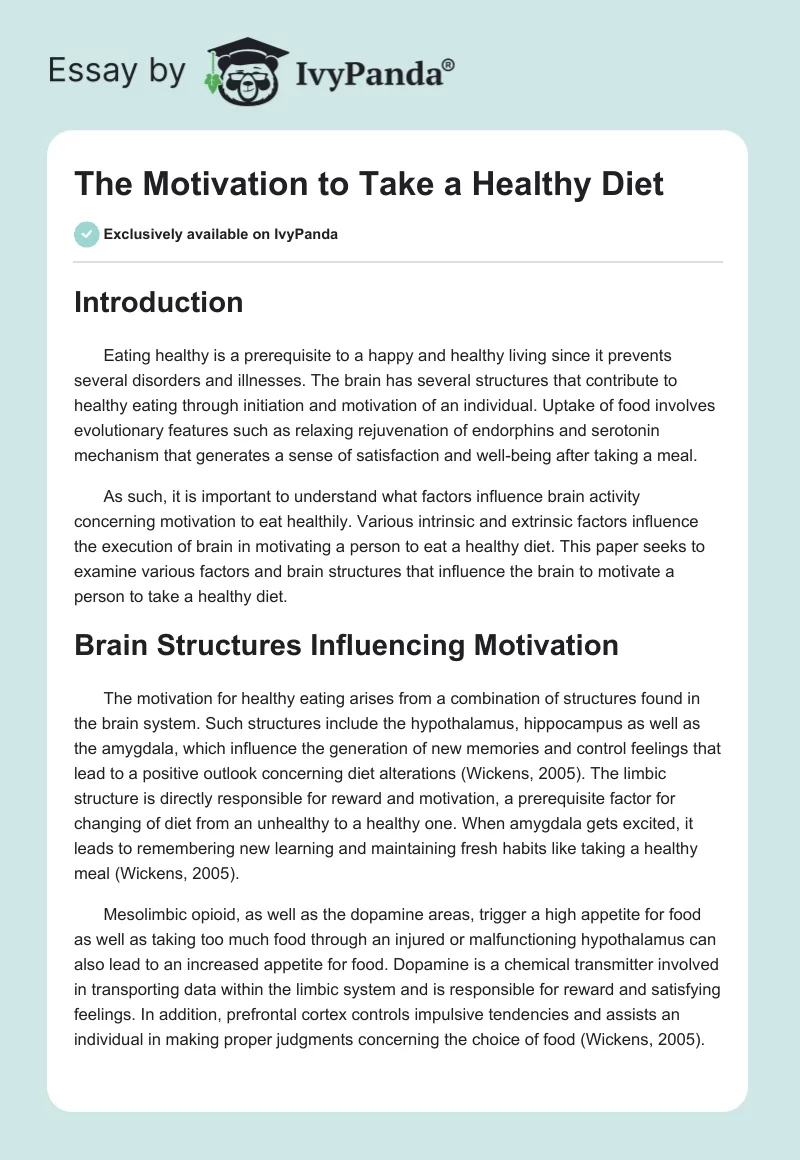 The Motivation to Take a Healthy Diet. Page 1
