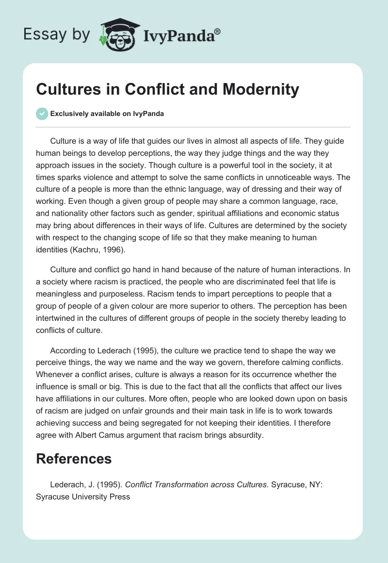 Cultures in Conflict and Modernity. Page 1
