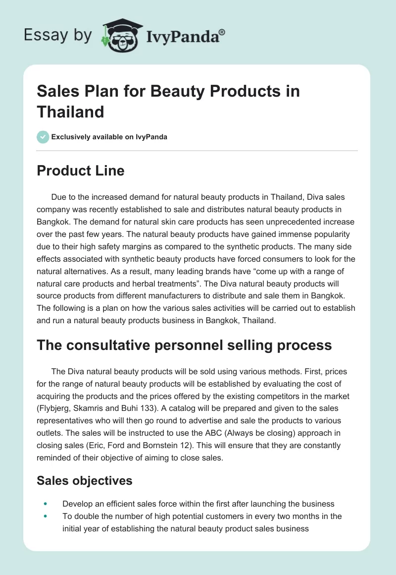 Sales Plan for Beauty Products in Thailand. Page 1