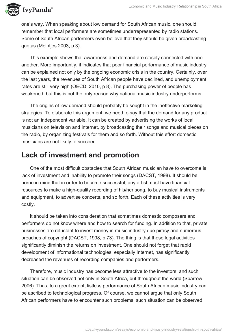 Economic and Music Industry' Relationship in South Africa. Page 2