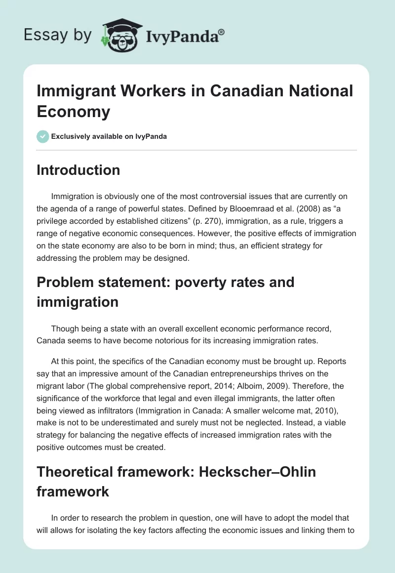Immigrant Workers in Canadian National Economy. Page 1