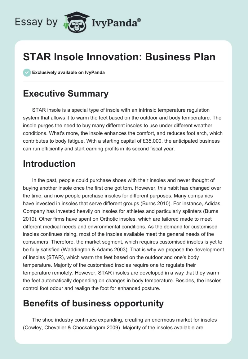 STAR Insole Innovation: Business Plan. Page 1