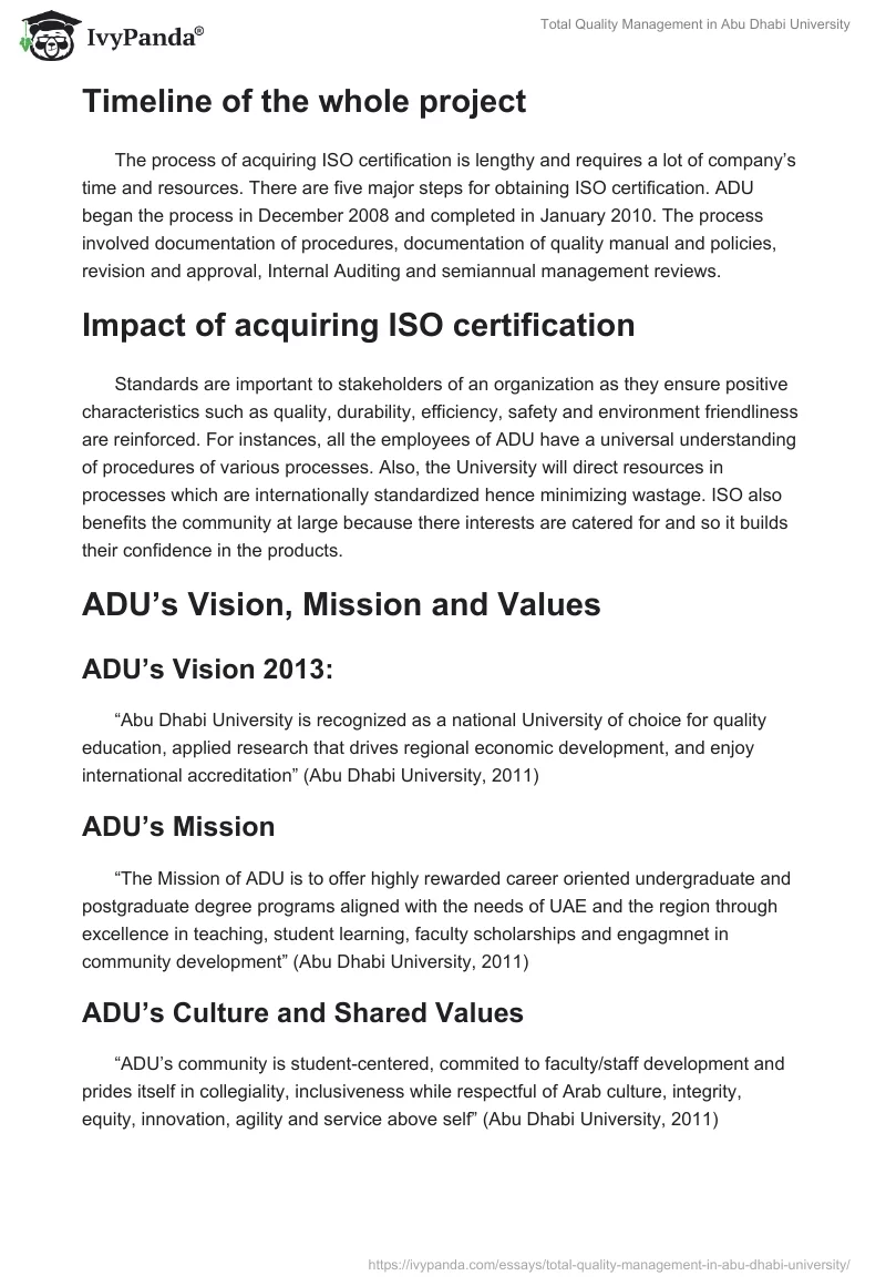 Total Quality Management in Abu Dhabi University. Page 2