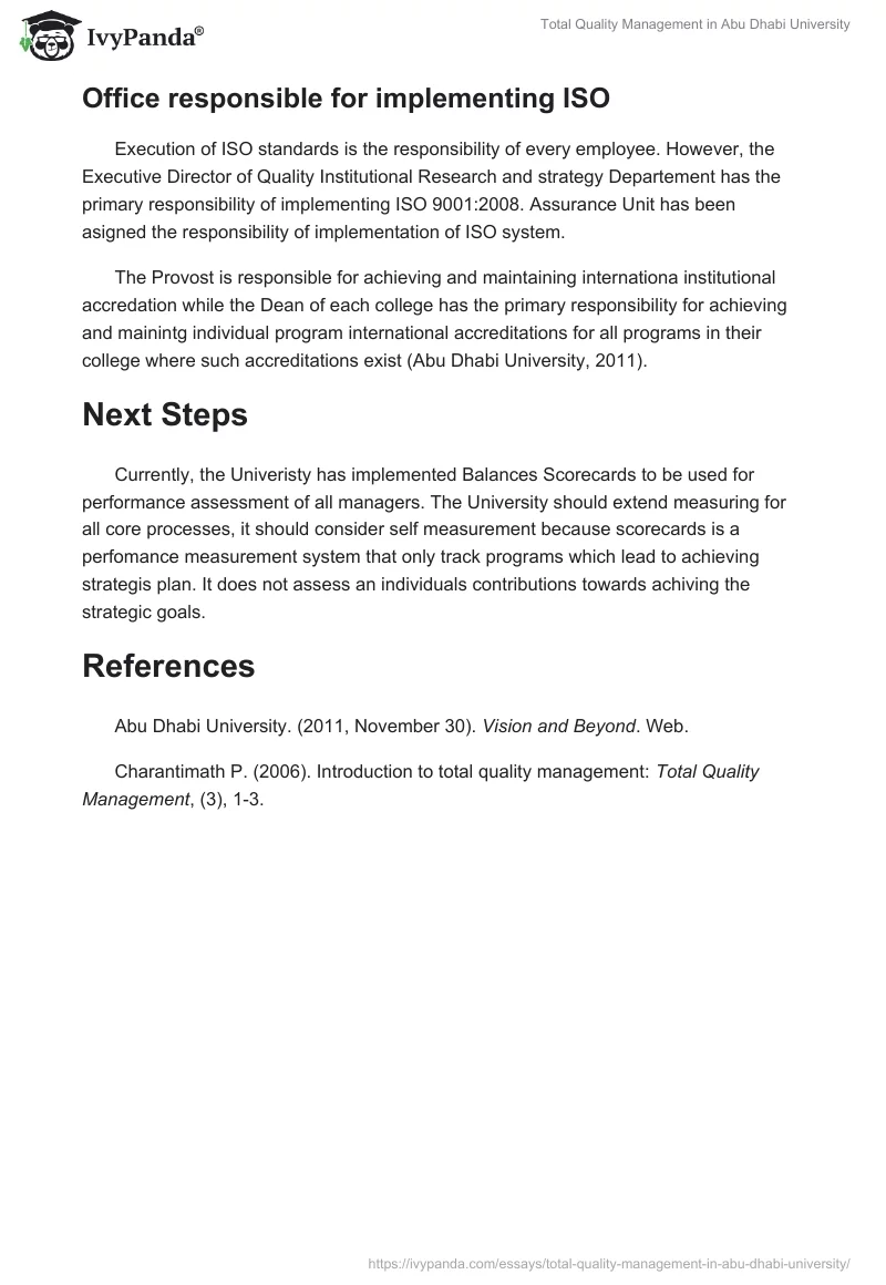 Total Quality Management in Abu Dhabi University. Page 3