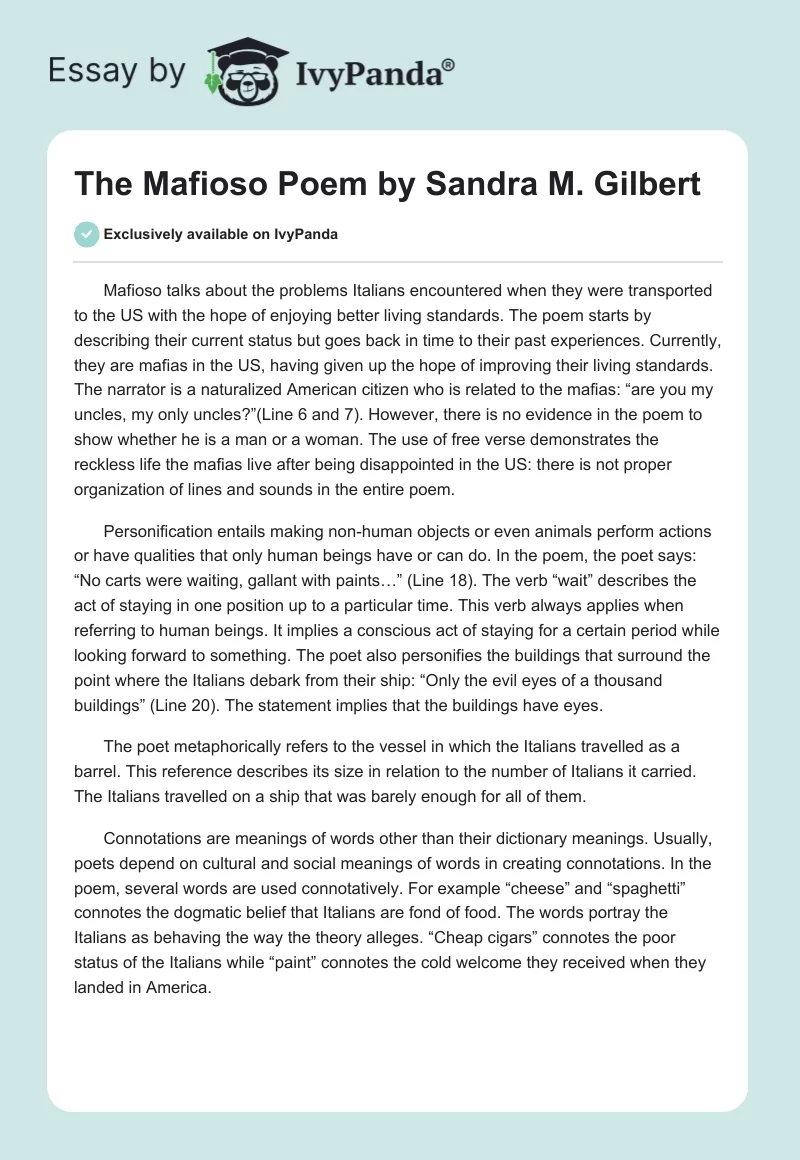 The Mafioso Poem by Sandra M. Gilbert. Page 1