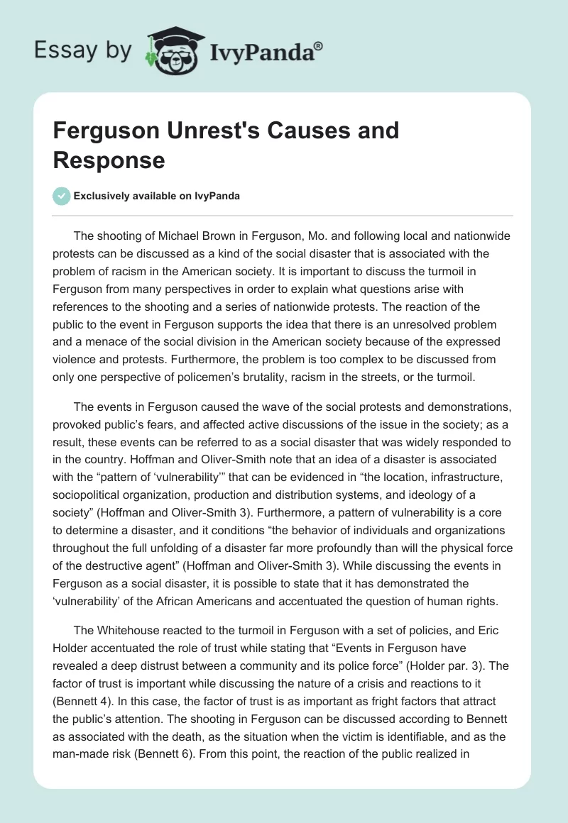 Ferguson Unrest's Causes and Response. Page 1