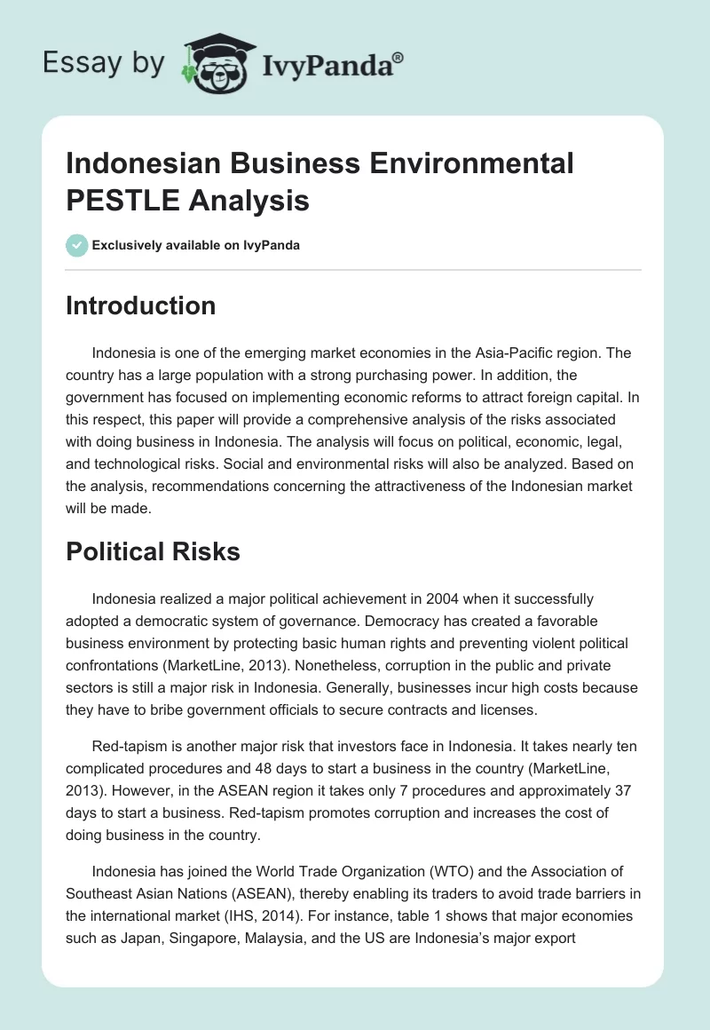 Indonesian Business Environmental PESTLE Analysis. Page 1