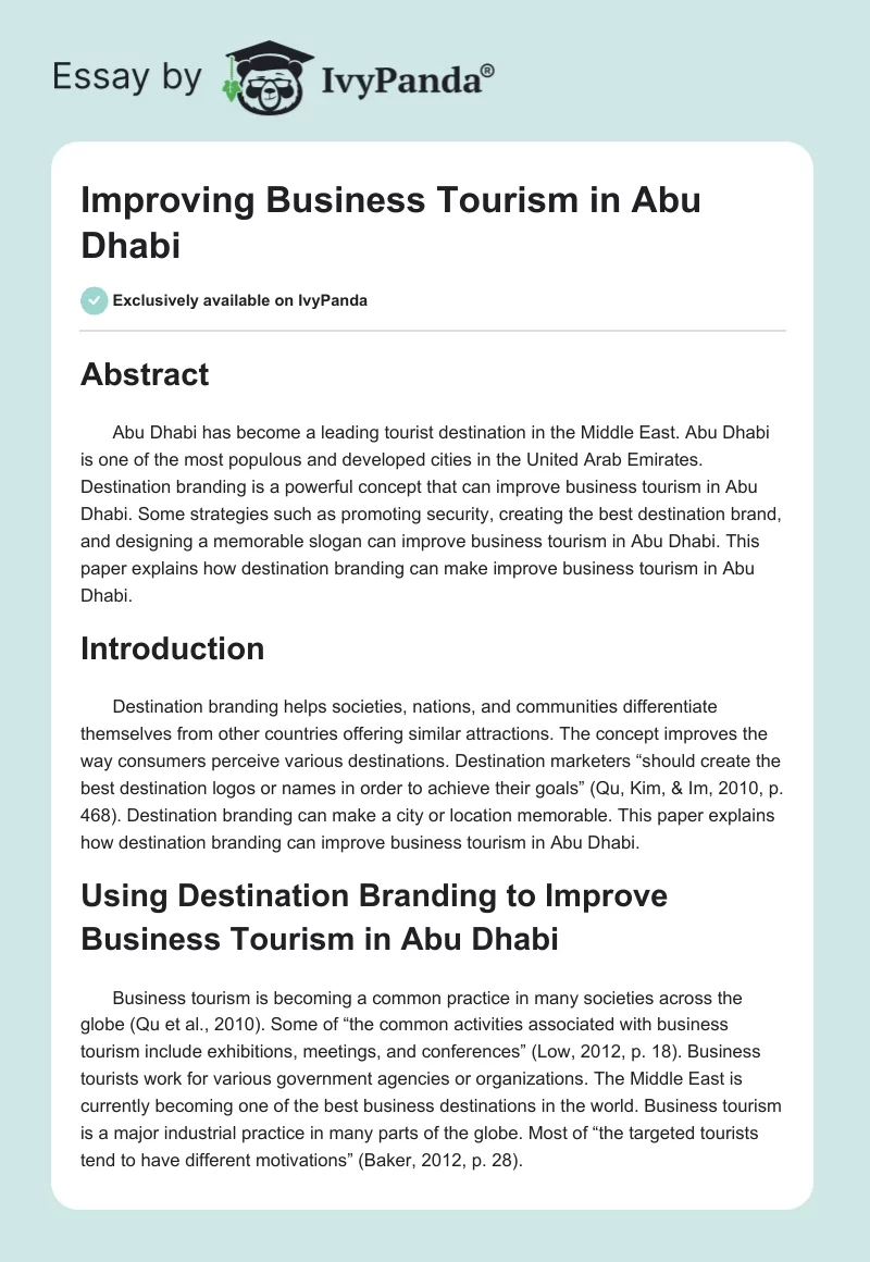 Improving Business Tourism in Abu Dhabi. Page 1