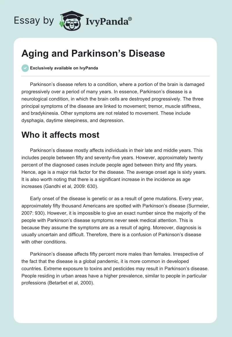 Aging and Parkinson’s Disease. Page 1