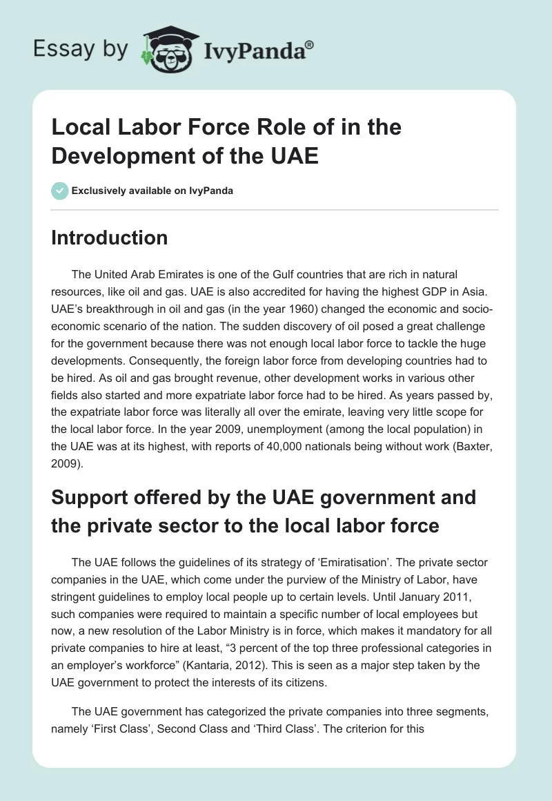 Local Labor Force Role of in the Development of the UAE. Page 1