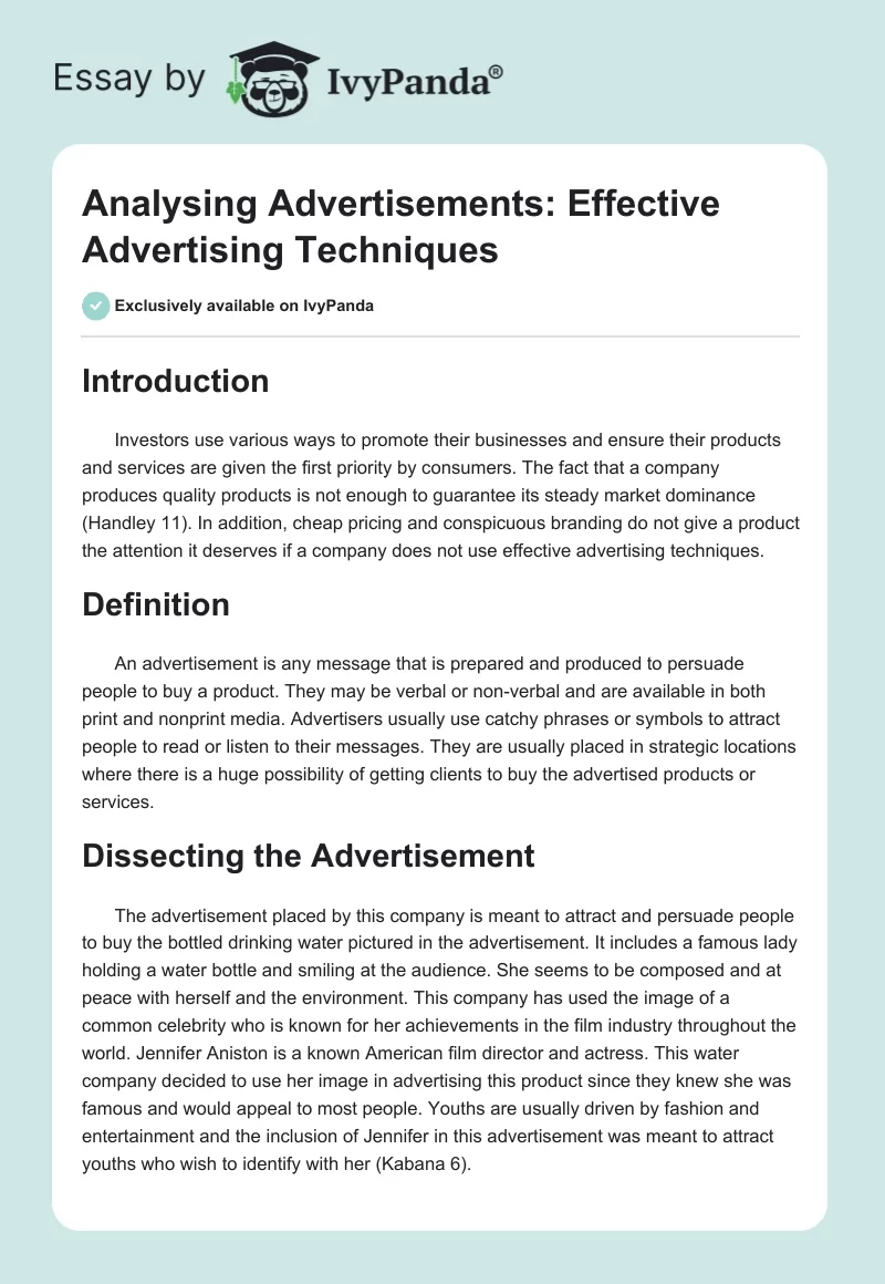 Analysing Advertisements: Effective Advertising Techniques. Page 1