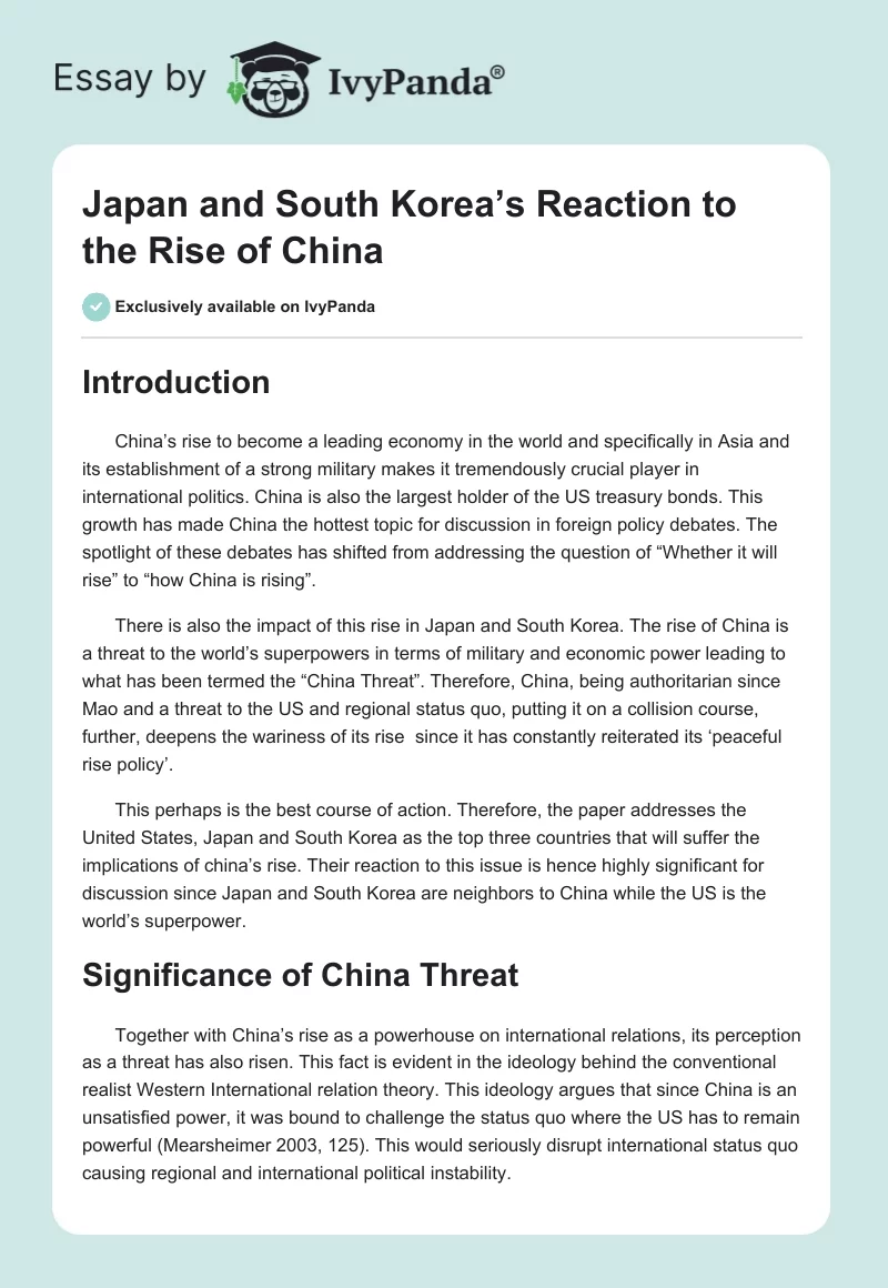 Japan and South Korea’s Reaction to the Rise of China. Page 1