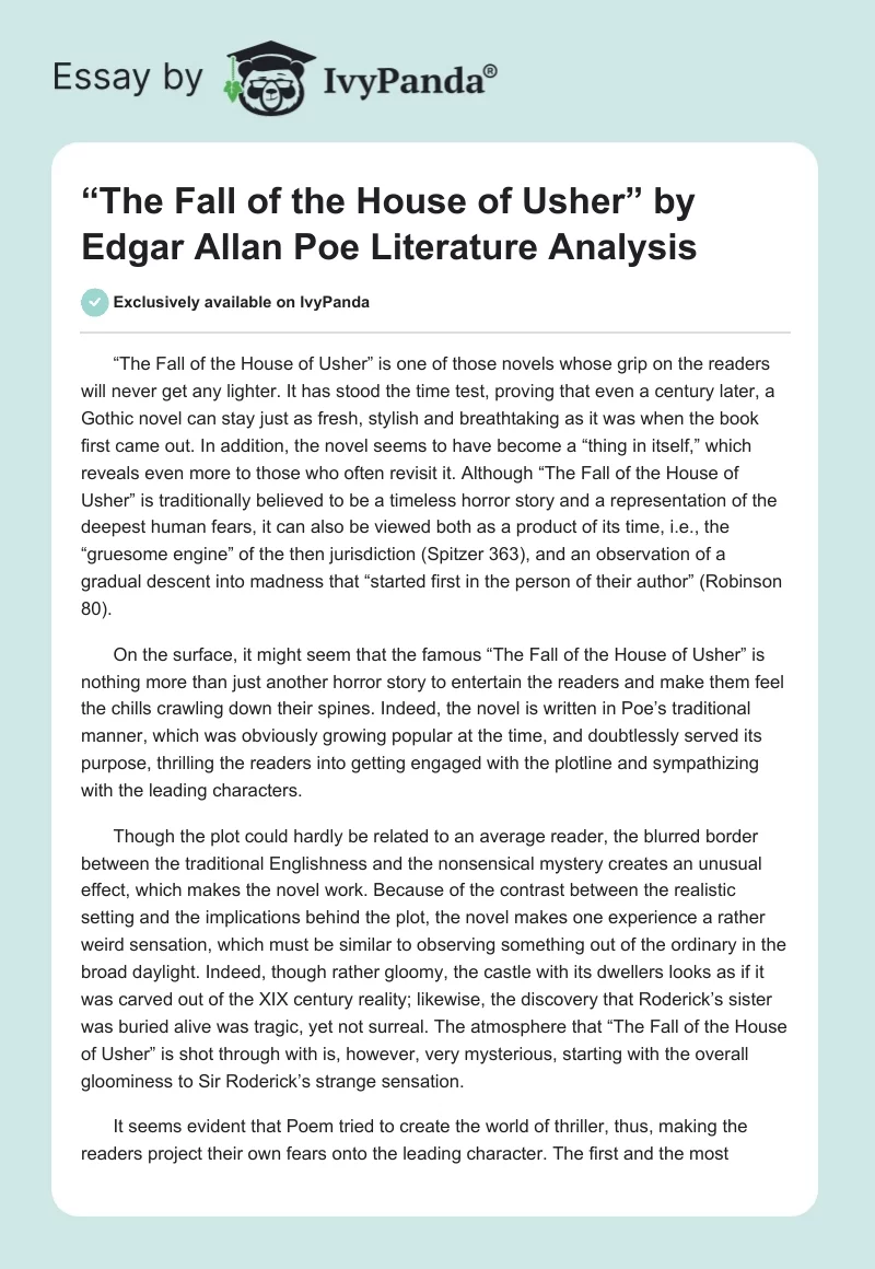 “The Fall of the House of Usher” by Edgar Allan Poe Literature Analysis. Page 1