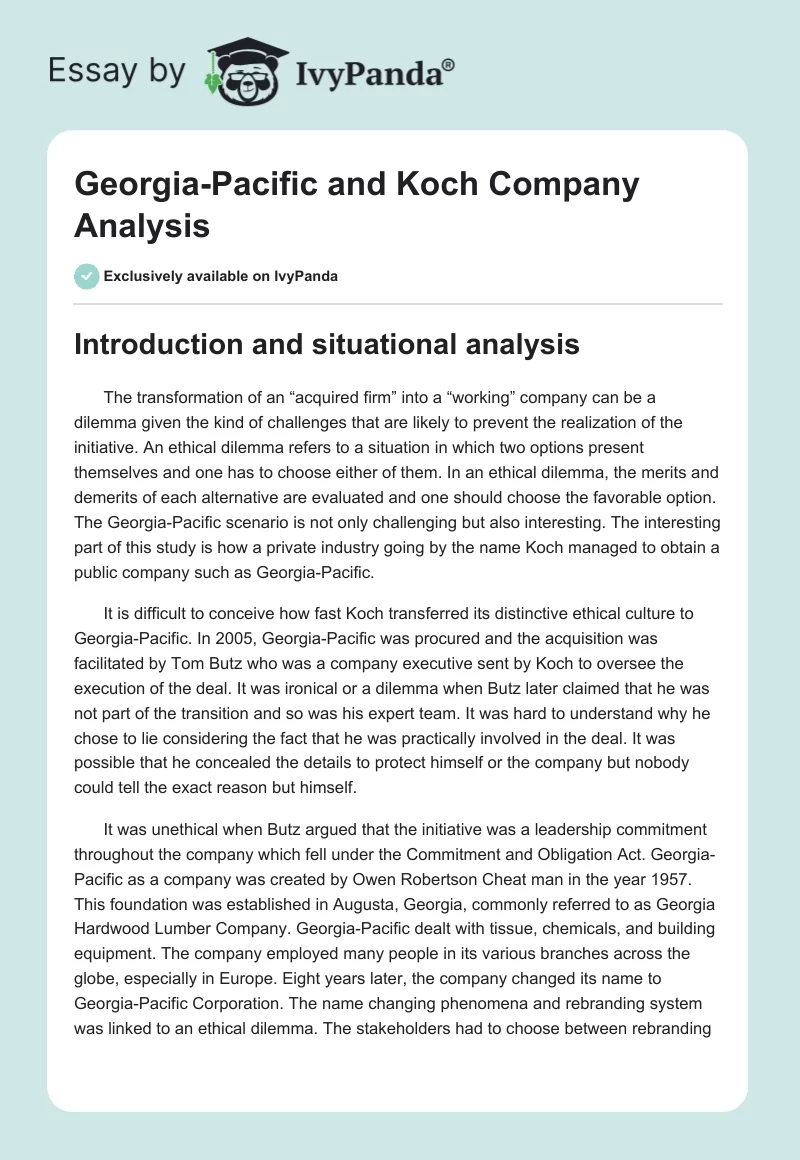 Georgia-Pacific and Koch Company Analysis. Page 1