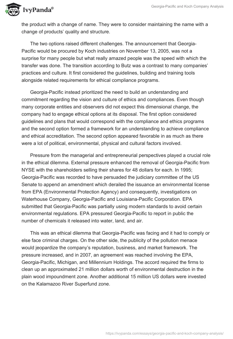 Georgia-Pacific and Koch Company Analysis. Page 2
