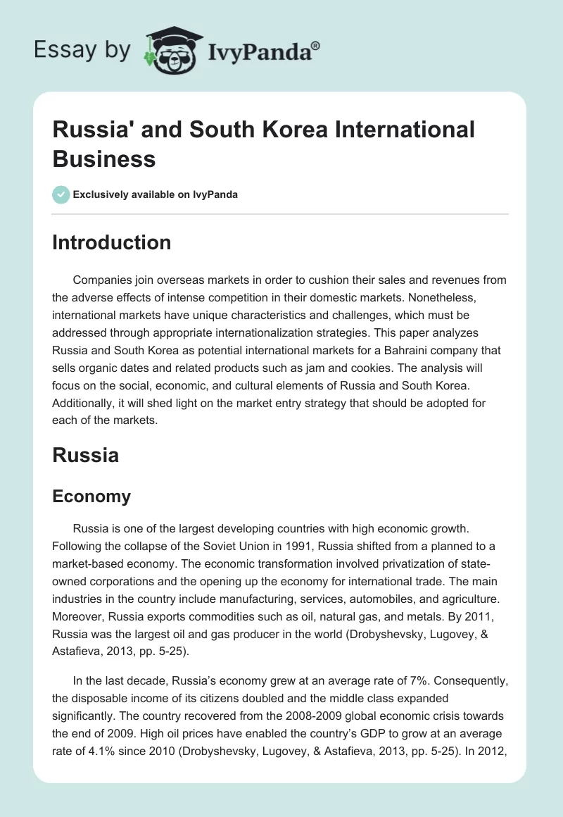 Russia' and South Korea International Business. Page 1
