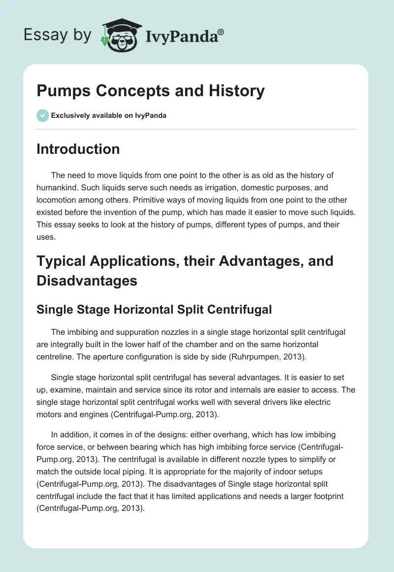 Pumps Concepts and History. Page 1