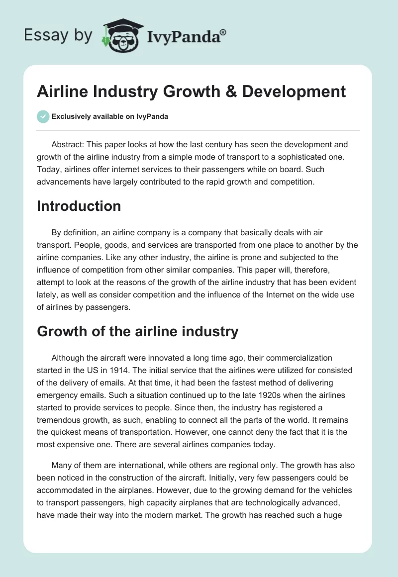Airline Industry Growth & Development. Page 1