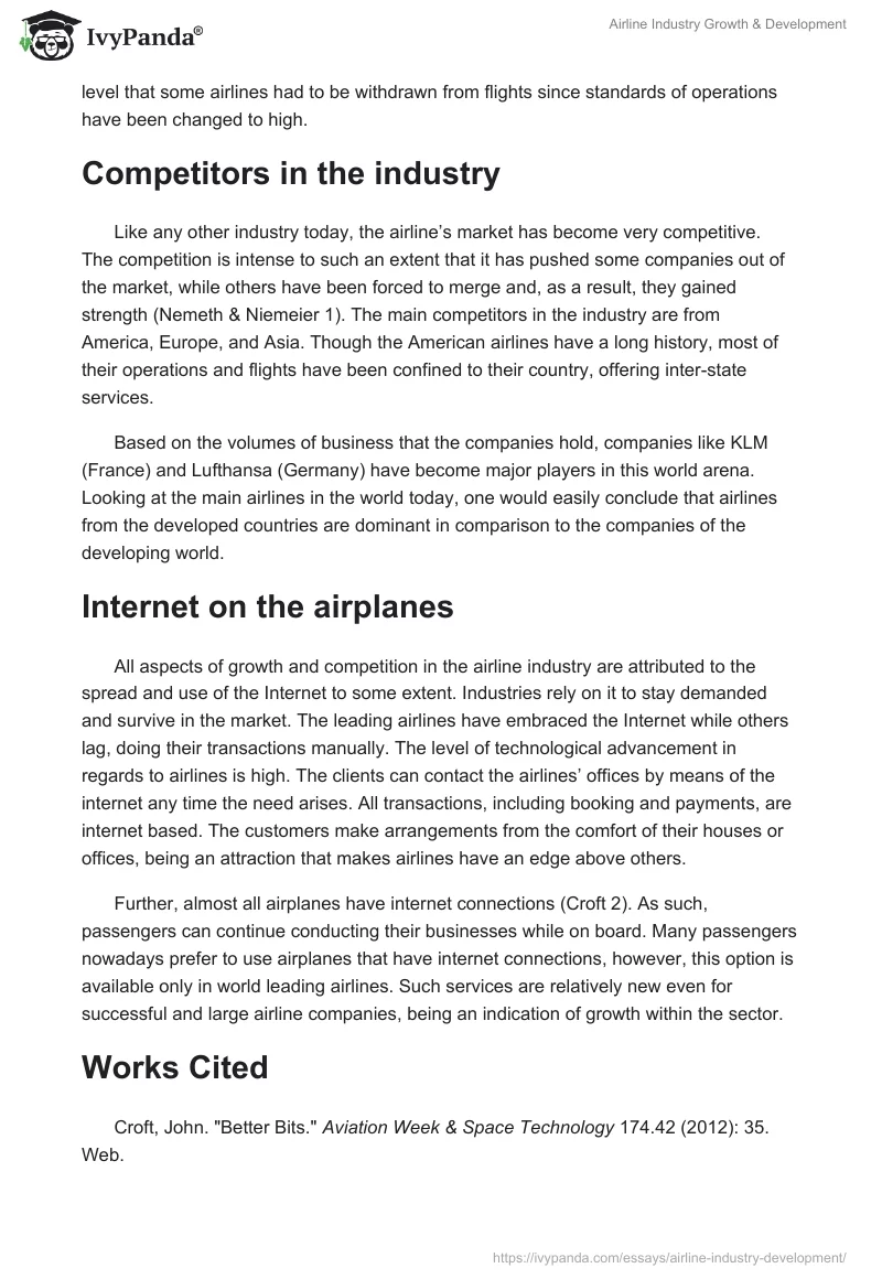 Airline Industry Growth & Development. Page 2