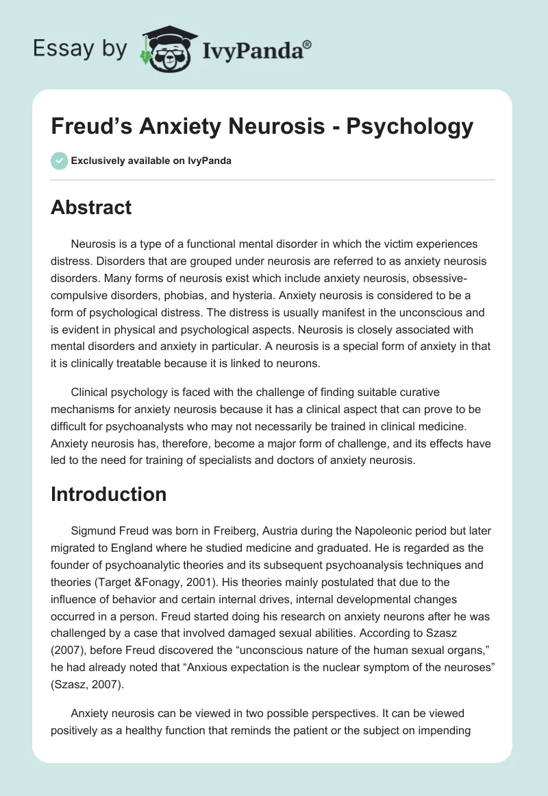 Freud’s Anxiety Neurosis - Psychology. Page 1