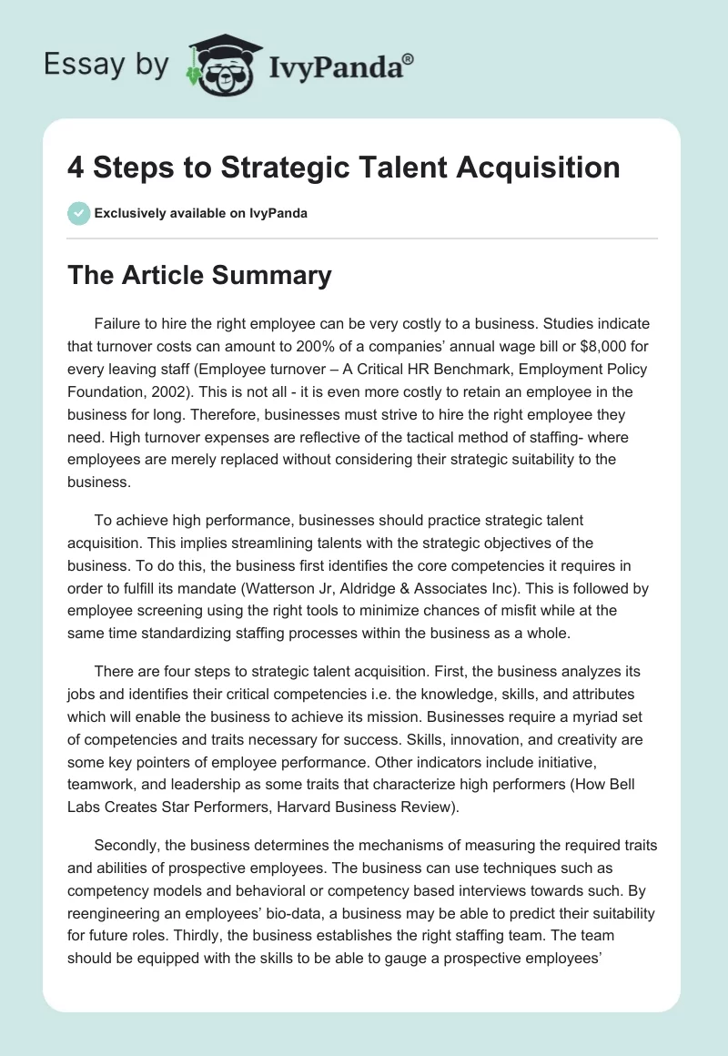 4 Steps to Strategic Talent Acquisition. Page 1