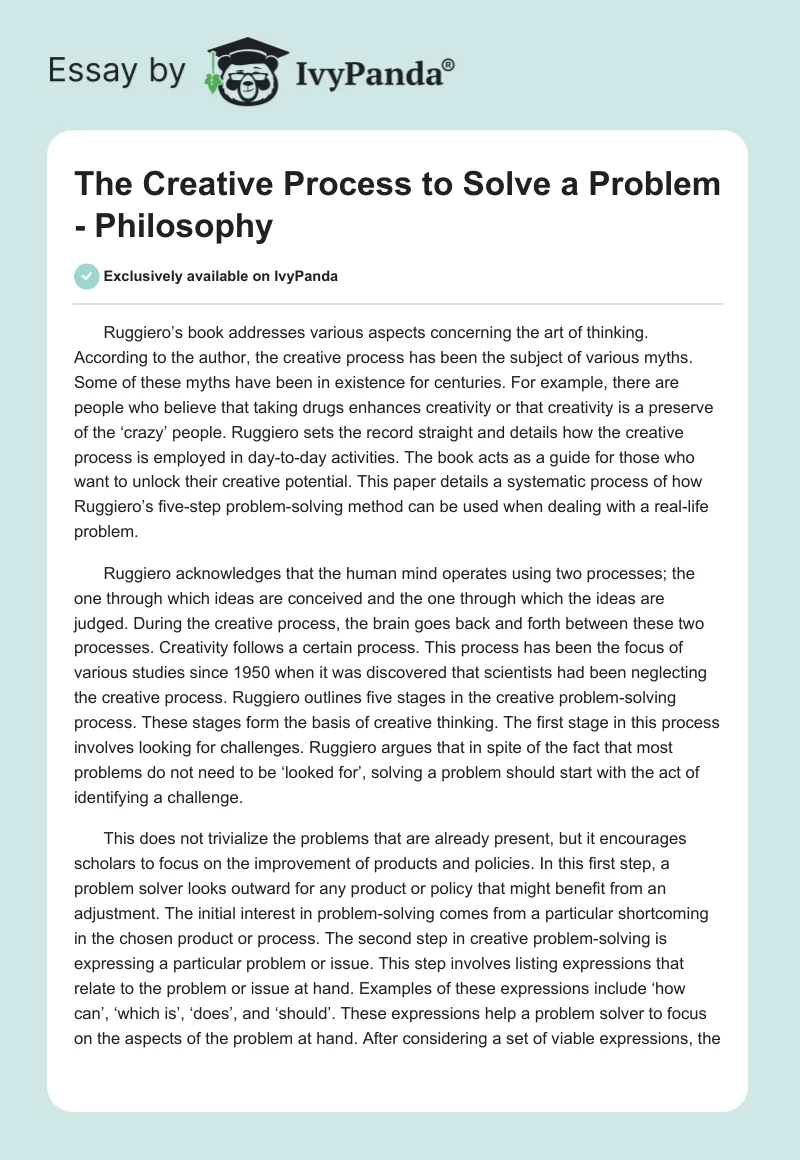 The Creative Process to Solve a Problem - Philosophy. Page 1
