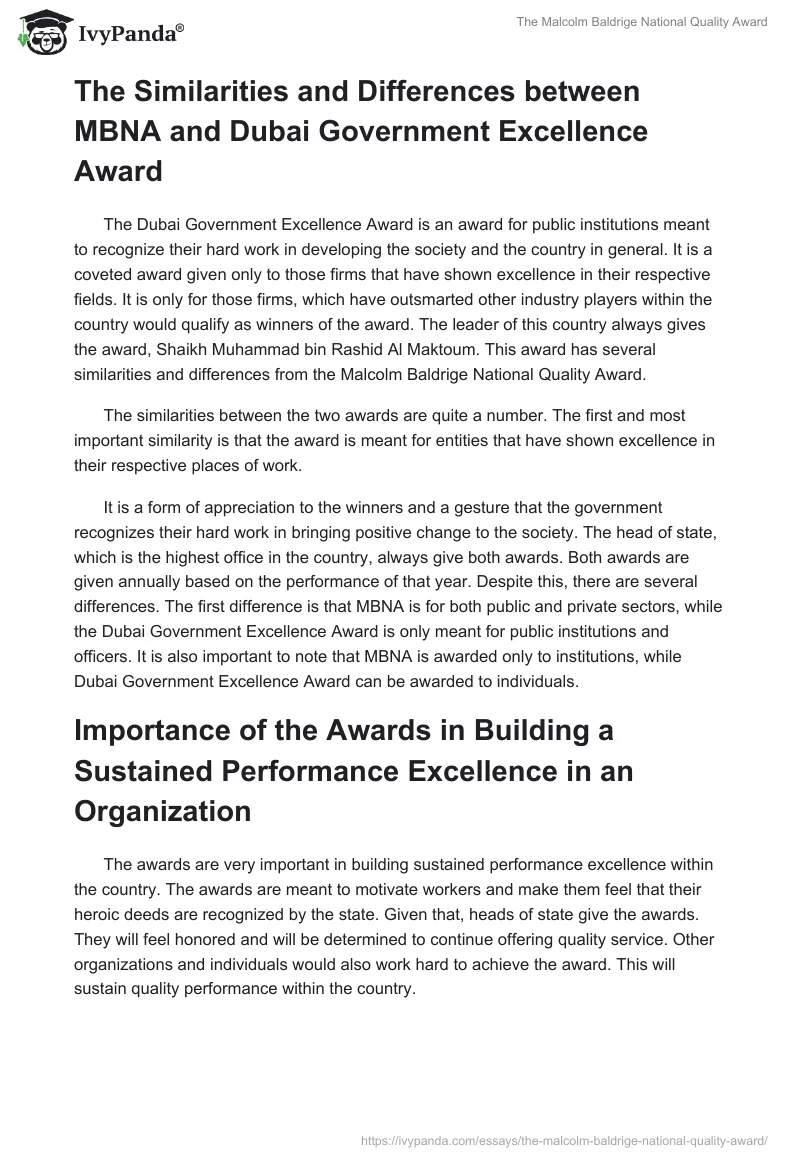 The Malcolm Baldrige National Quality Award. Page 2