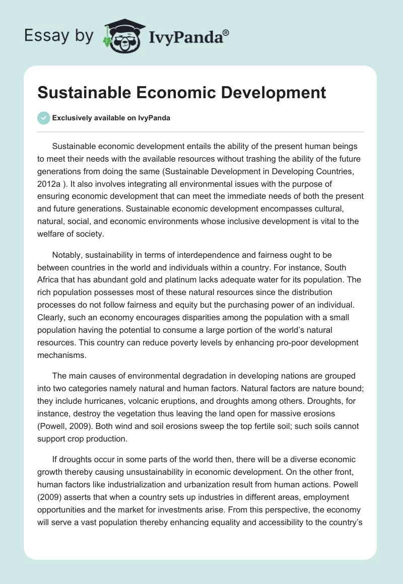 Sustainable Economic Development. Page 1