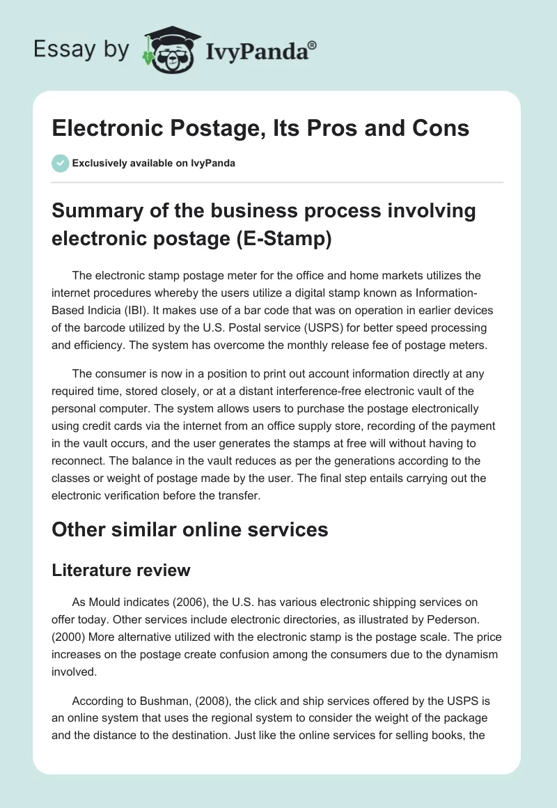 Electronic Postage, Its Pros and Cons. Page 1