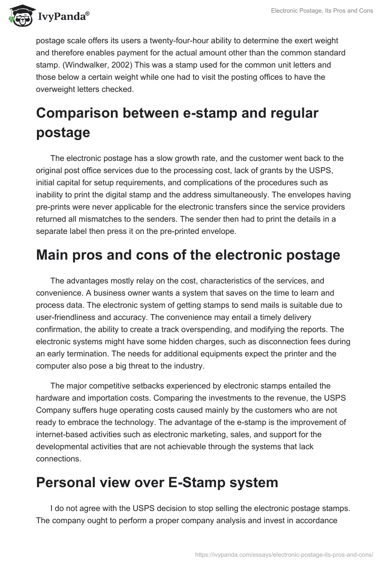 Electronic Postage, Its Pros and Cons. Page 2