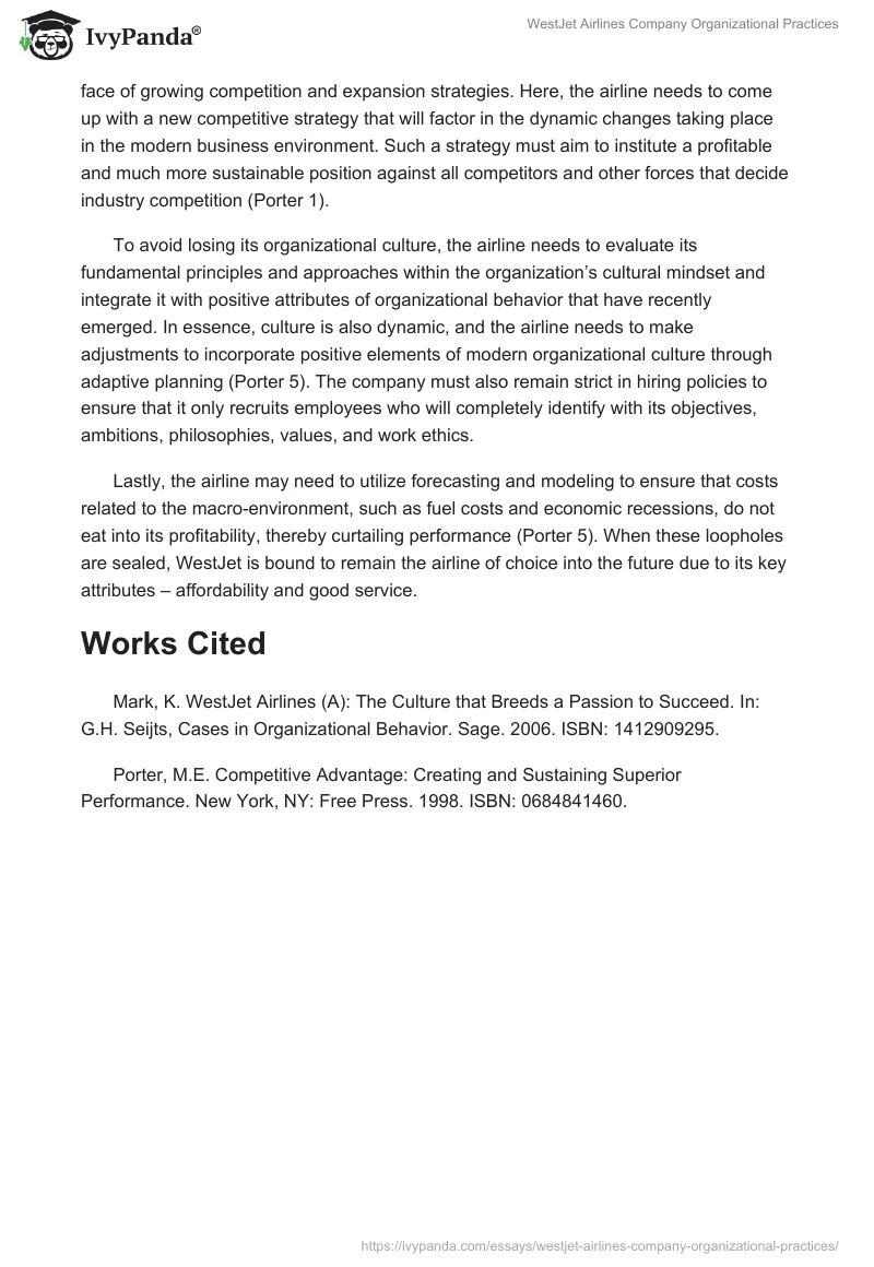 WestJet Airlines Company Organizational Practices. Page 4