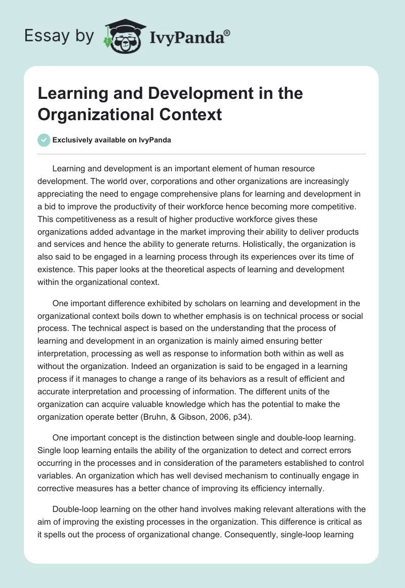 Learning and Development in the Organizational Context. Page 1