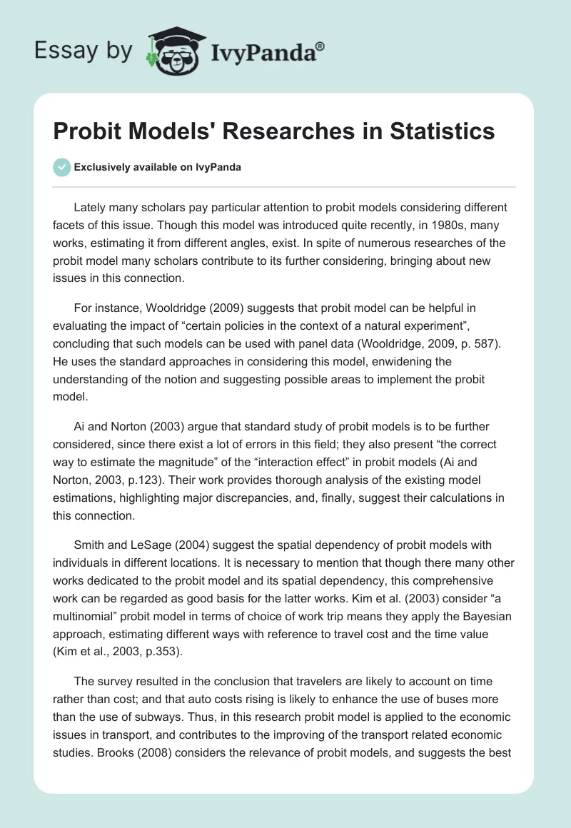 Probit Models' Researches in Statistics. Page 1