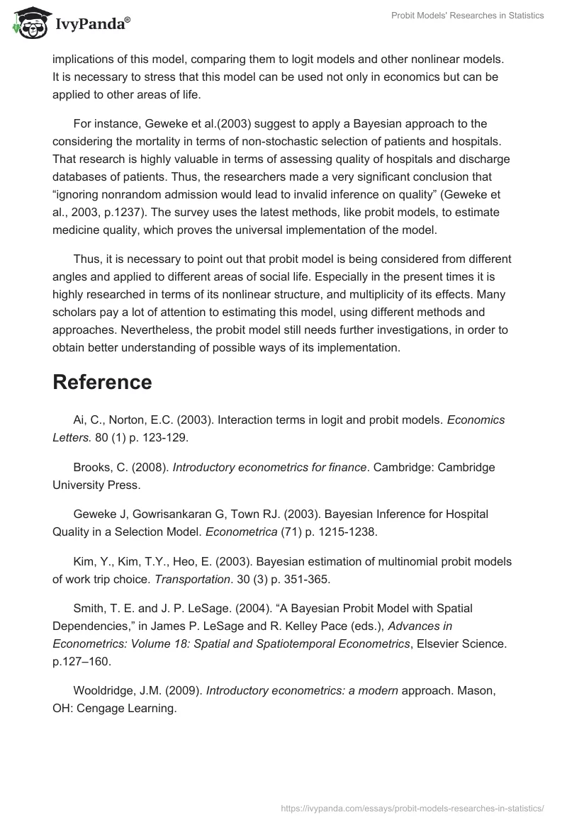 Probit Models' Researches in Statistics. Page 2