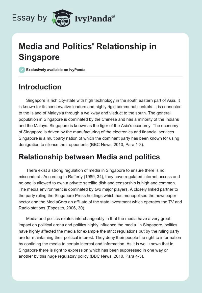 Media and Politics' Relationship in Singapore. Page 1