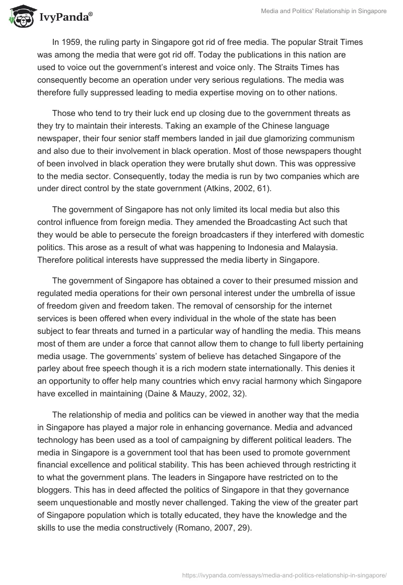 Media and Politics' Relationship in Singapore. Page 2