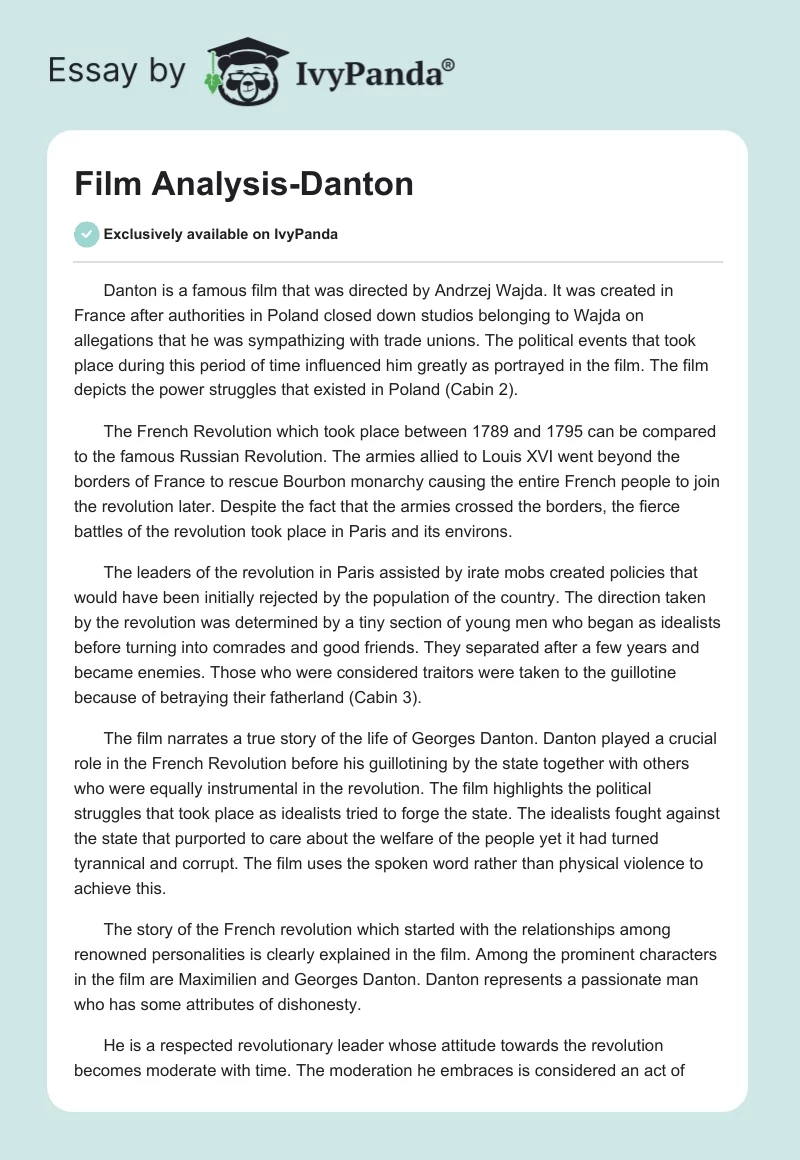 Film Analysis-Danton. Page 1